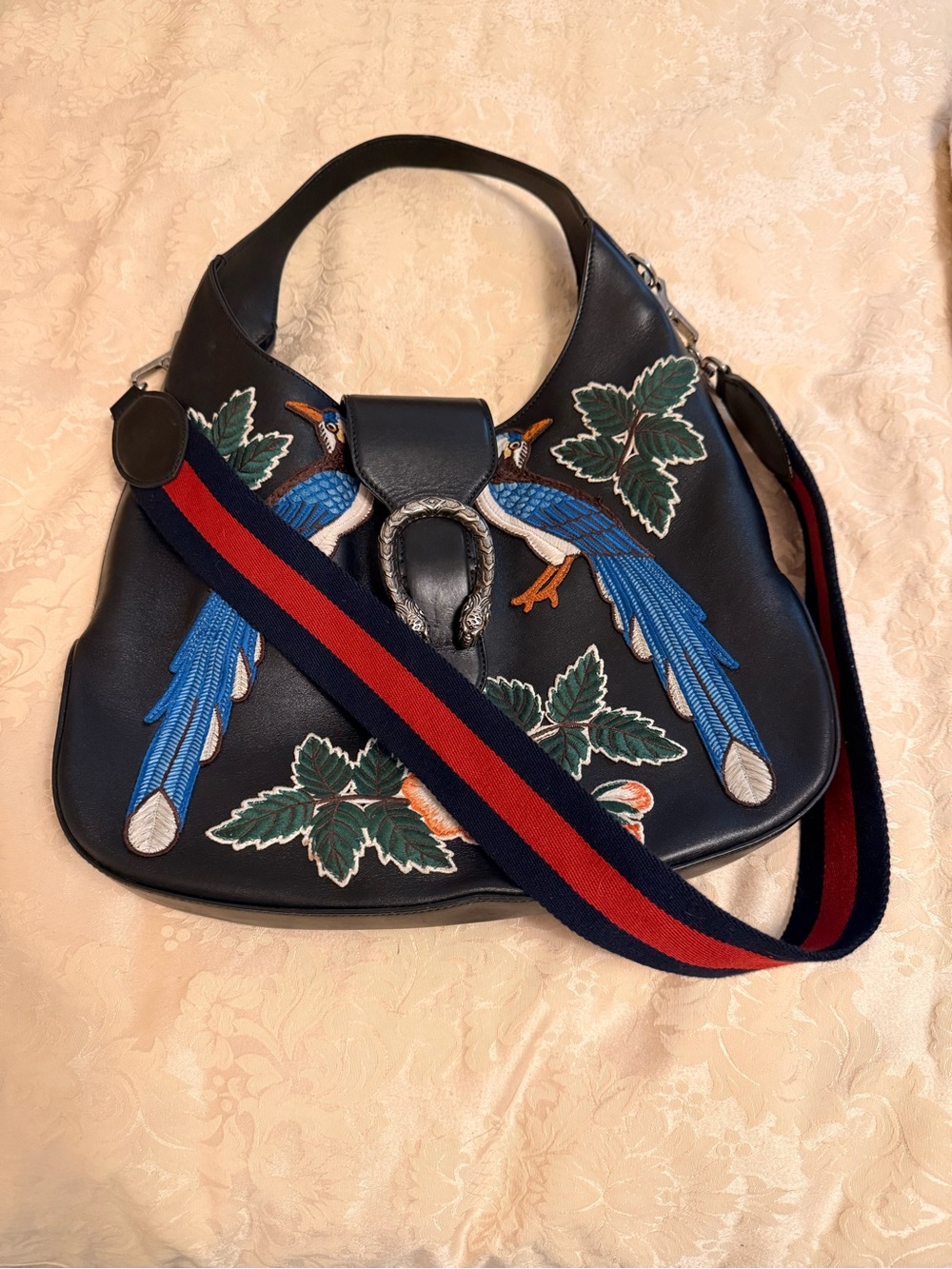 Gucci Black Leather Hobo with peacocks and flower blossom - Picture 5 of 7
